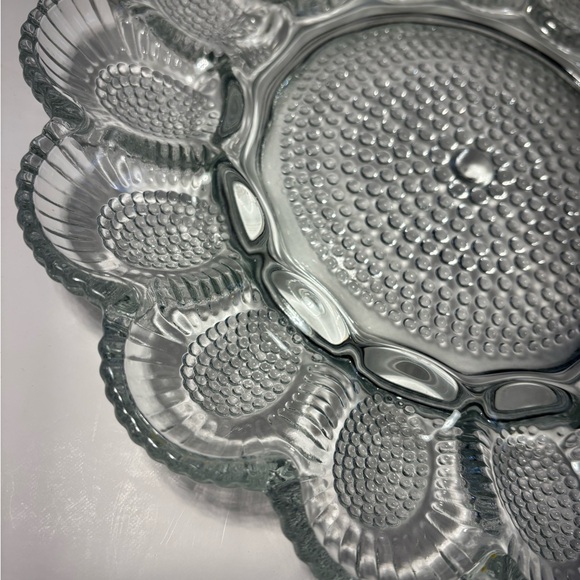 VTG Indiana Glass Hobnail Deviled Egg Dish Platter Clear Ribbed Scalloped 11.25” - Picture 8 of 9